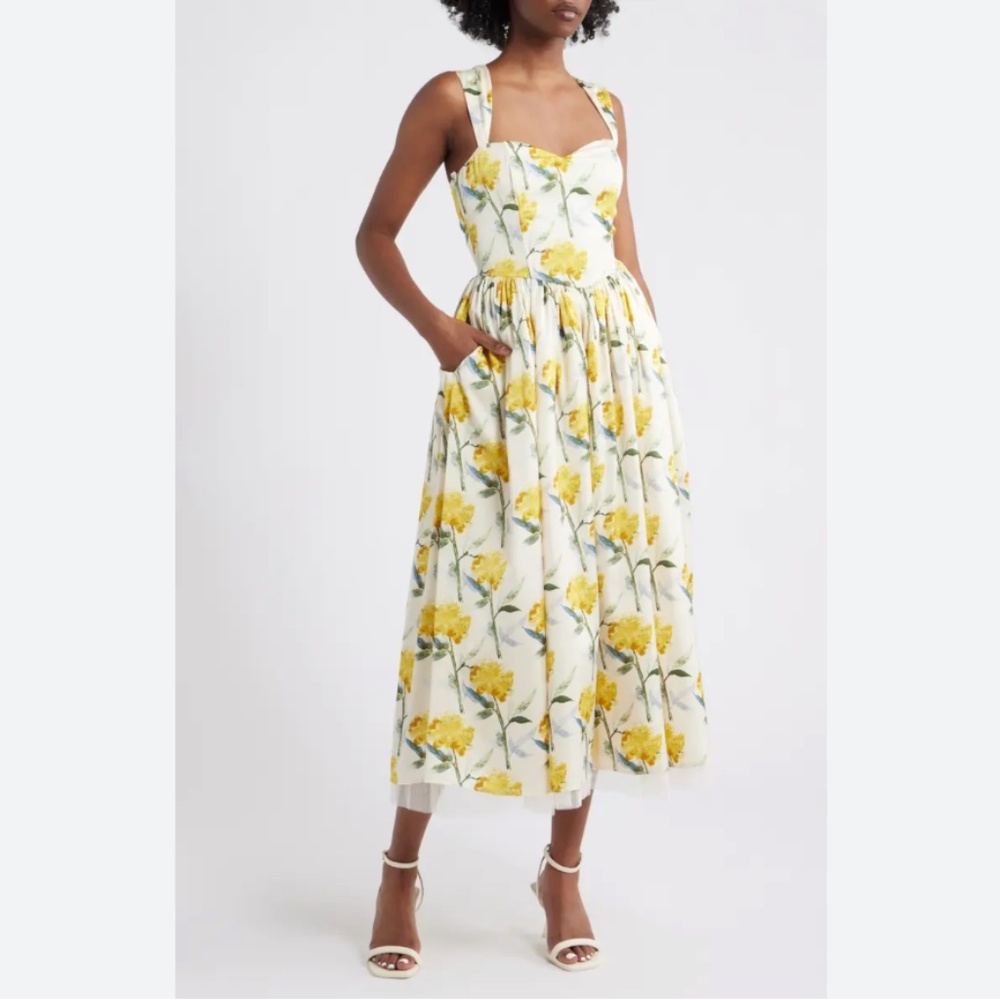 Lulus Nadia Floral Satin Midi Dress